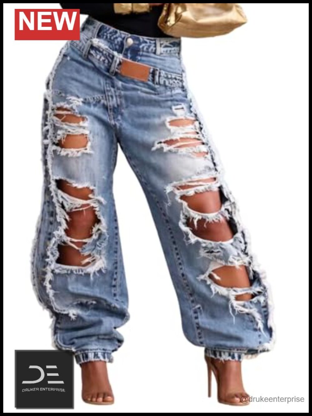 Wide Leg High Waisted Ripped Distressed Baggy Jeans